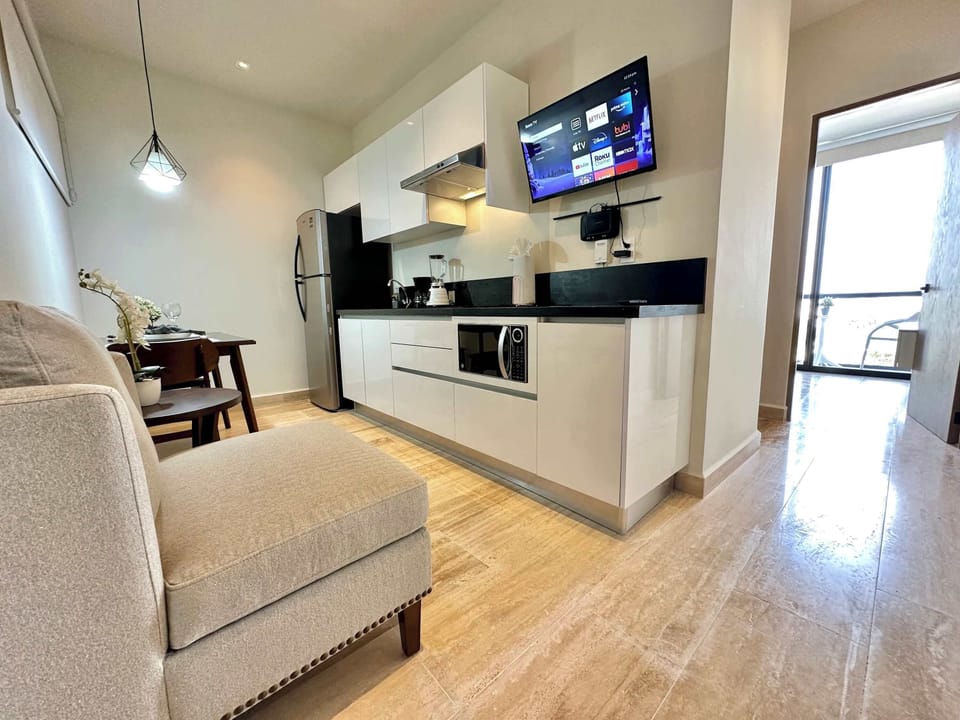 Open-plan living and dining area