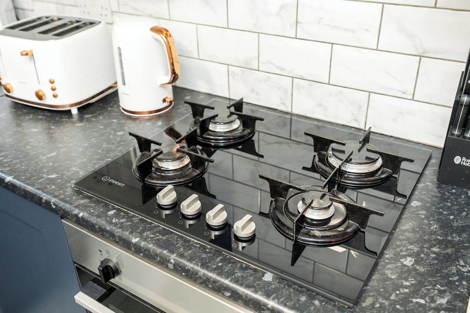 Kitchen Close-Up with Hob, Toaster & Kettle