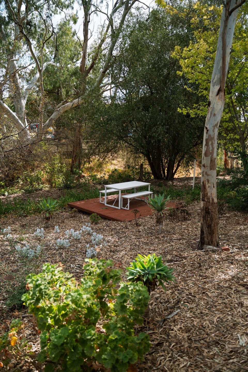 Secluded seating areas are scattered throughout the property