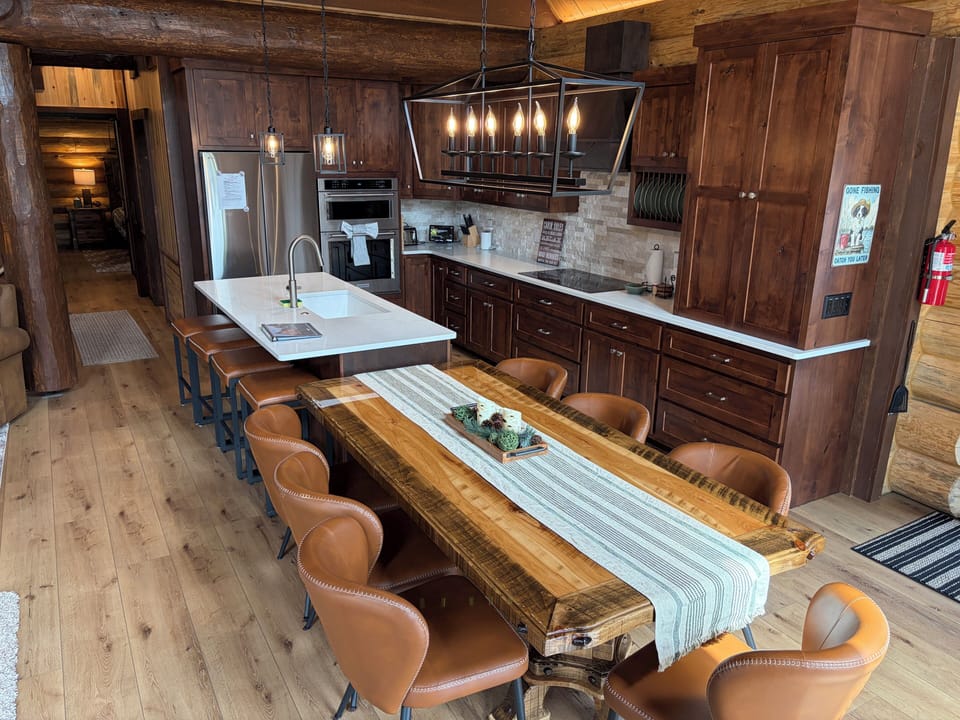 fully stocked kitchen and dining area