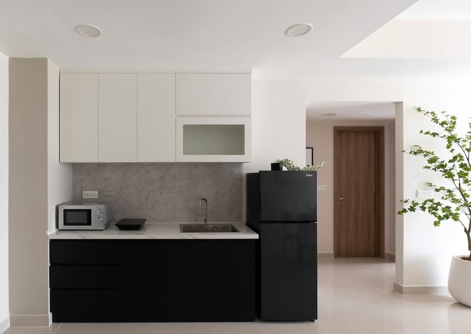 Fully Equipped Kitchen with Stove, Microwave, Pots and Pans, everything needed to cook meals while away from home