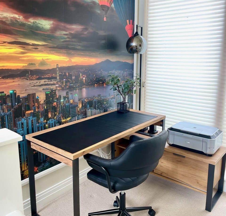 Work space or study area with a printer included