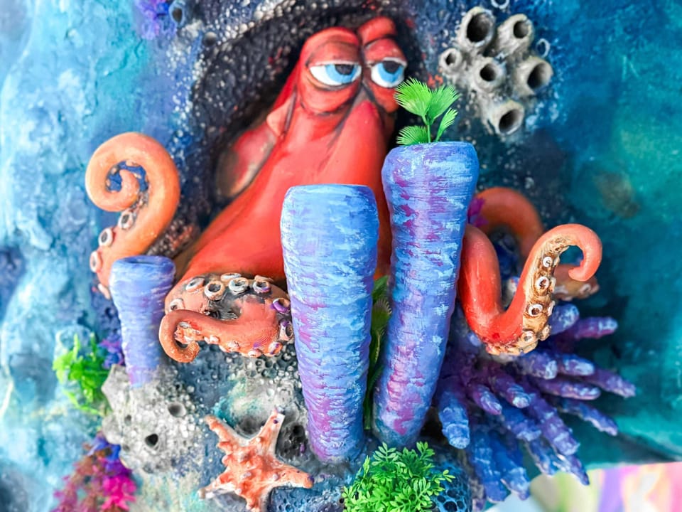 The Great Barrier Reef Retreat (Finding Nemo Themed) (Sleeps 4). An extraordinary underwater adventure featuring: 🪸 2 Coral reef-inspired bunk bed structures, a large circular slide in the center of the room and more. 