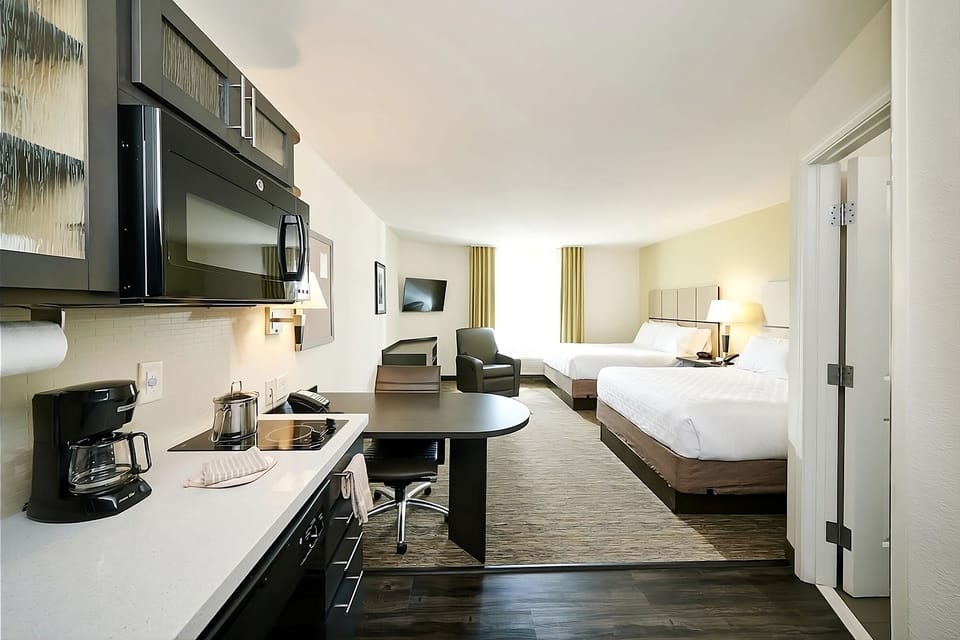 Spread out comfortably with two plush beds and open space.
