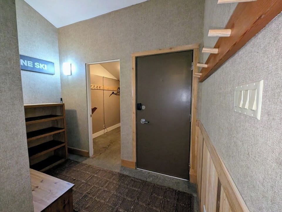 Main entry area with a large closet for gear, jackets, and more