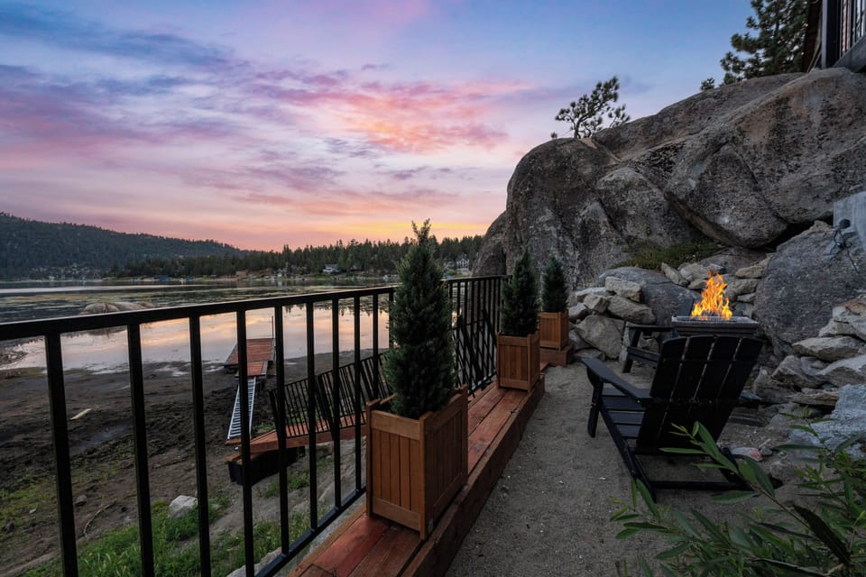 Lower Deck - Lower Deck with fire pit, private dock, and lake views
