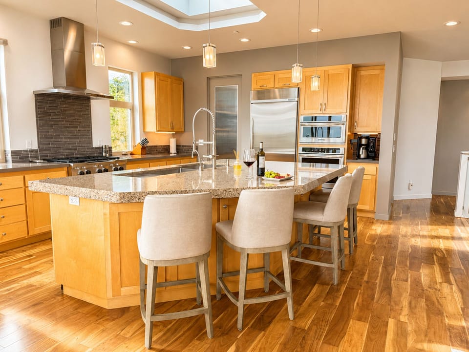 This inviting breakfast bar is perfect for - casual dining or morning coffee.
