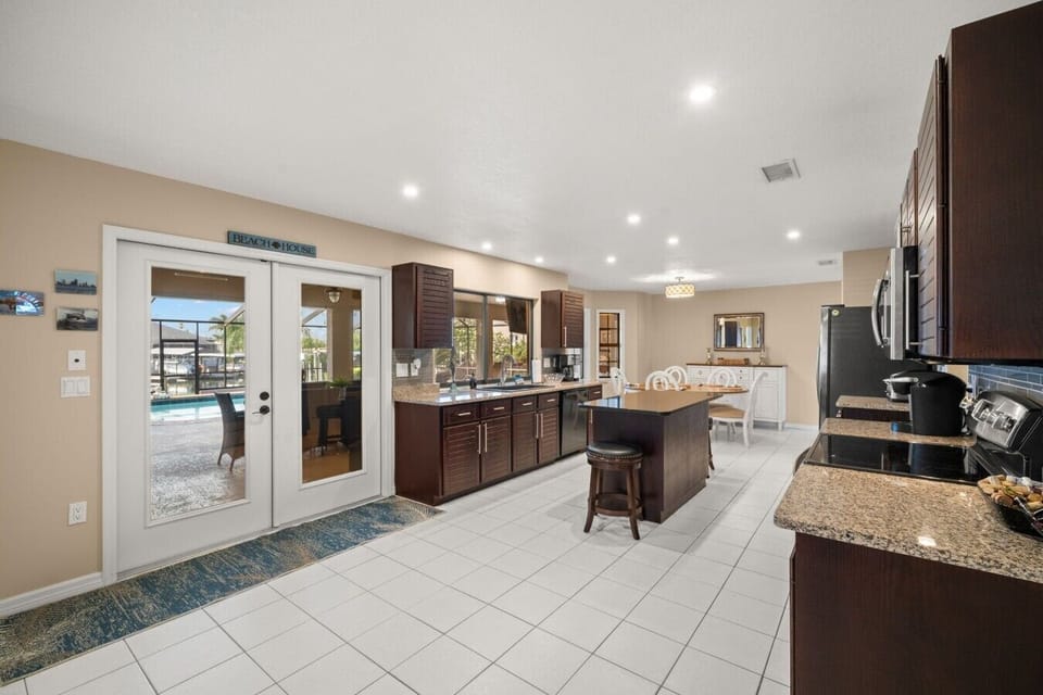 Kitchen that leads to covered pool