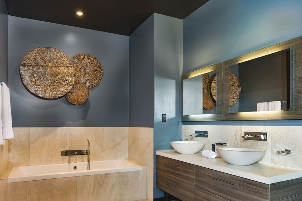 Indulge in a spa-like soak with elegant double vanities