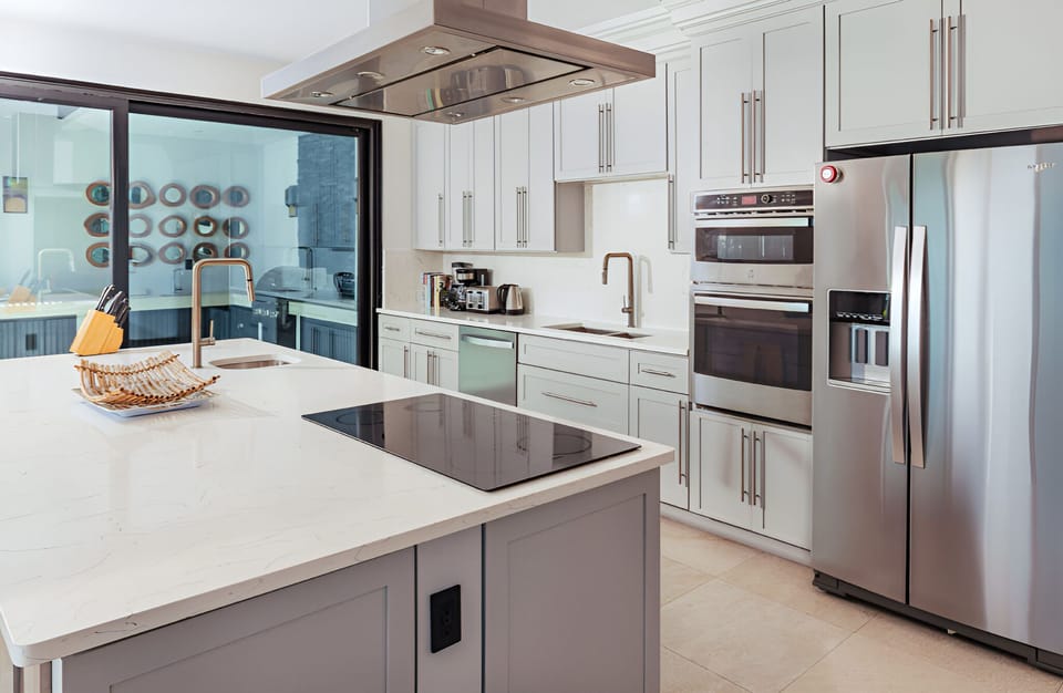Cook with ease in a sleek, chef-ready stainless kitchen.