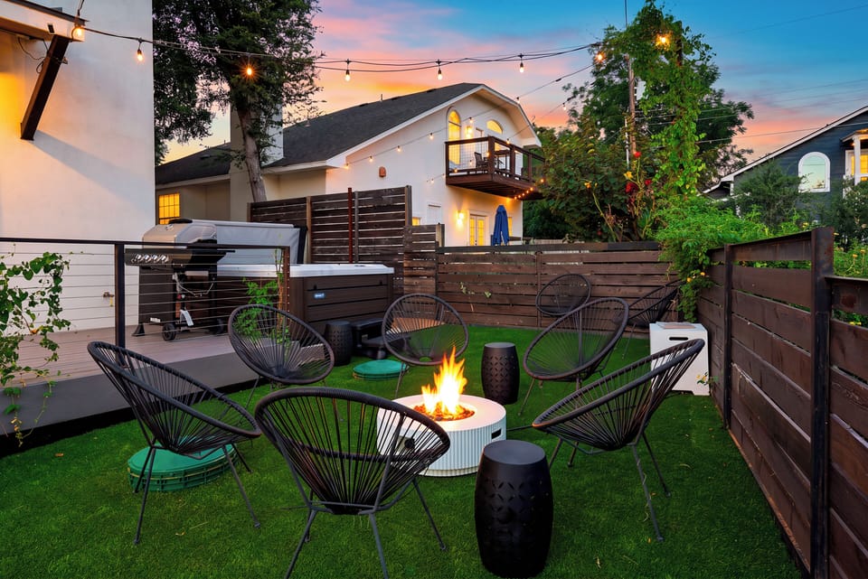Fire pit lounge that comes alive after sundown