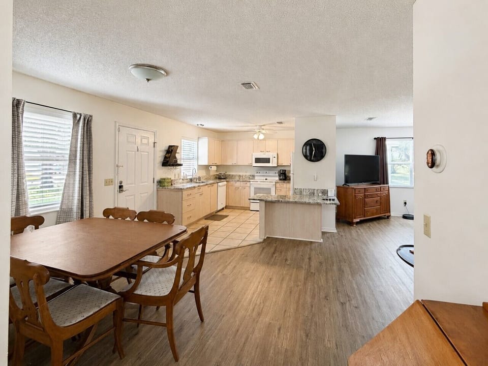 Open-plan kitchen, dining, and living room