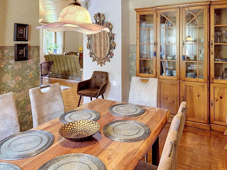 Furniture, Interior Design, Table, Wood, Dining Room, Flooring, Chair, Kitchen & Dining Room Table, Floor, Lighting