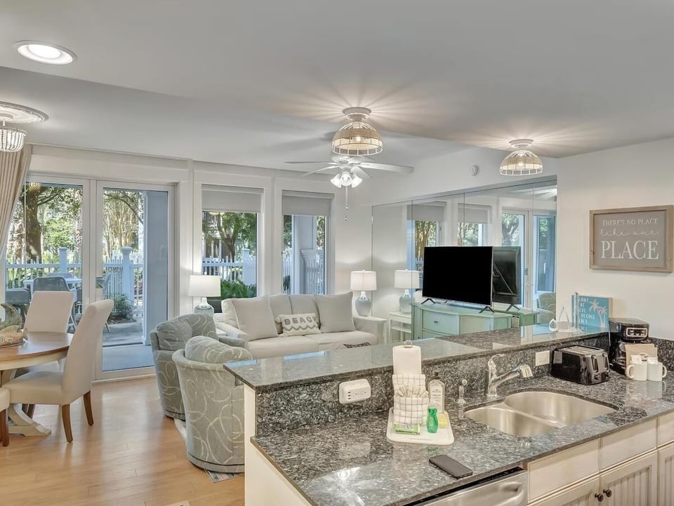 Open-concept living and dining area