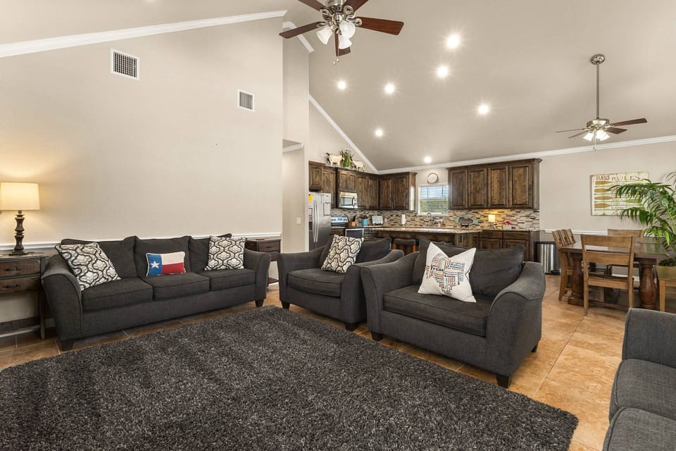 Airy open living space perfect for stretching out, chatting, and unwinding after a day on the Guadalupe.