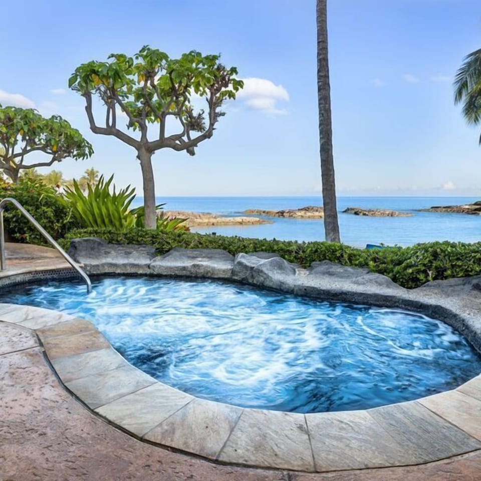 Oceanfront hot tub with tropical views and a serene resort-style setting