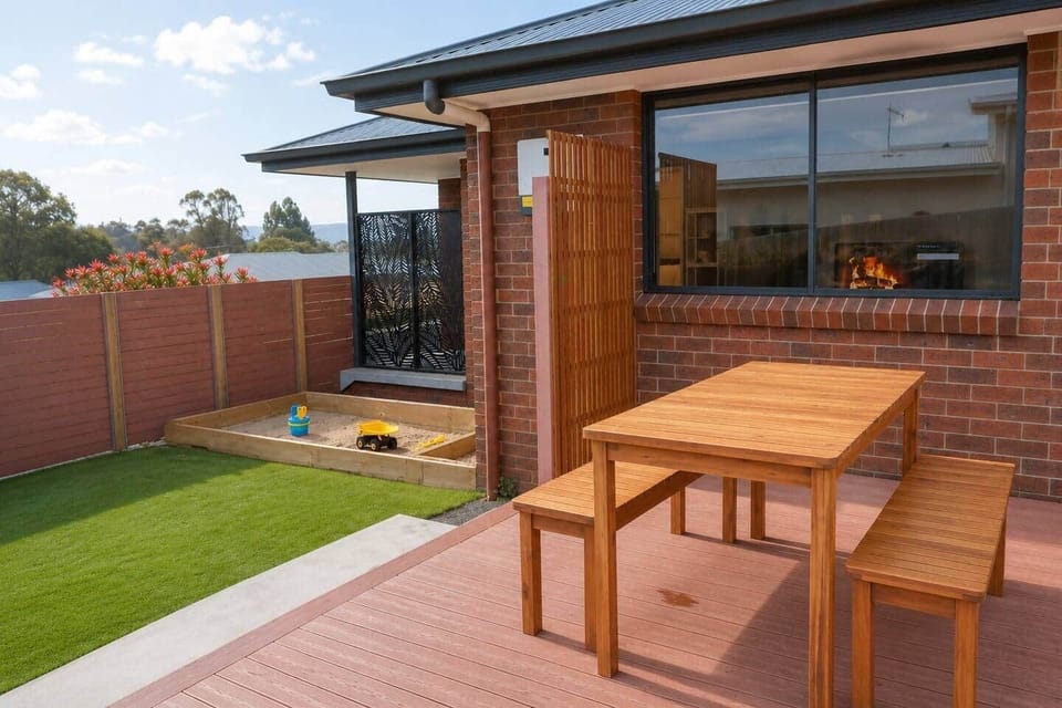 Peaceful backyard with outdoor furniture for sunny afternoons