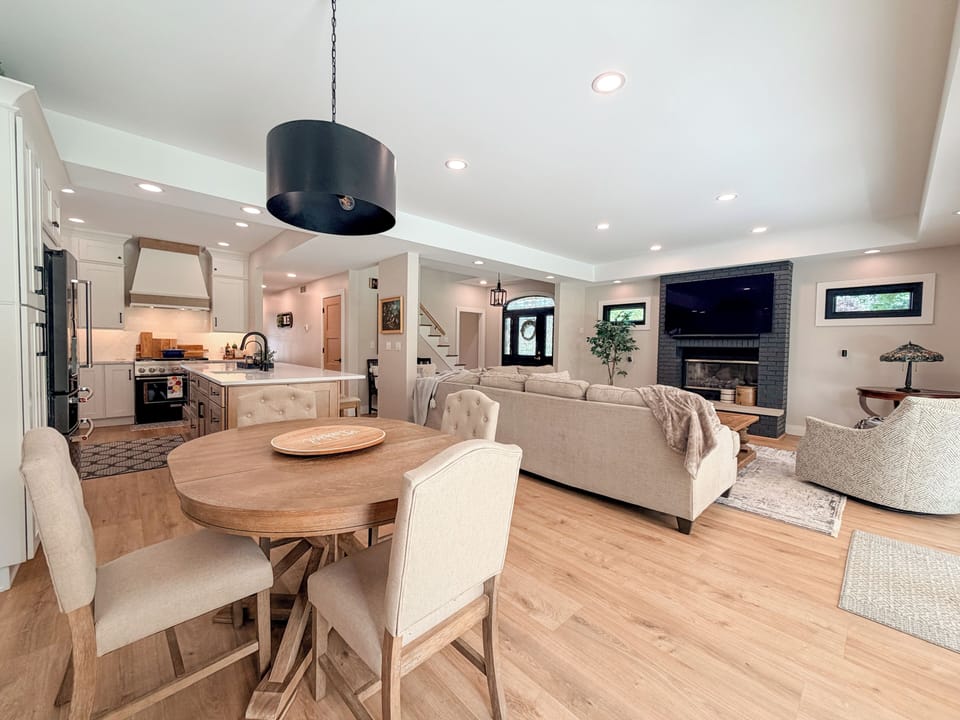 Open dining area connected to the kitchen and living space.