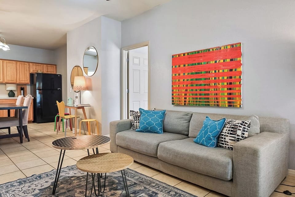 Bright & Modern Living Room Flowing into Dining & Kitchen