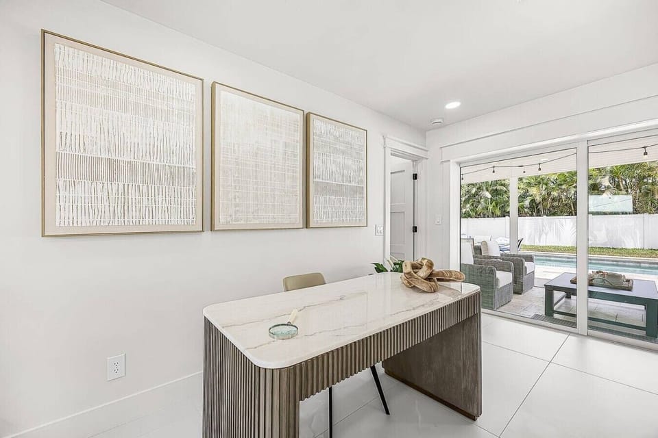 Grab your computer for some last minute work at this desk