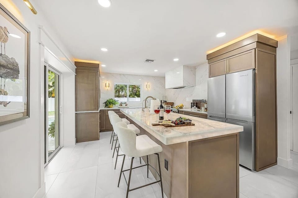 A bottom lit kitchen counter illuminates your kitchen