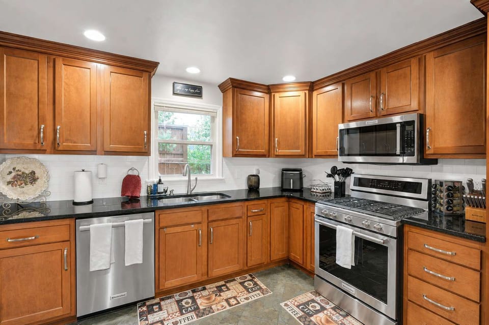 Spacious kitchen with stainless steel appliances