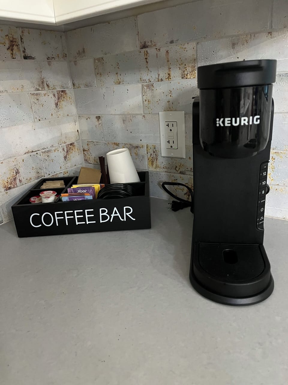 Keurig if espresso machine is too much + creamer, to-go cups, sugar & tea