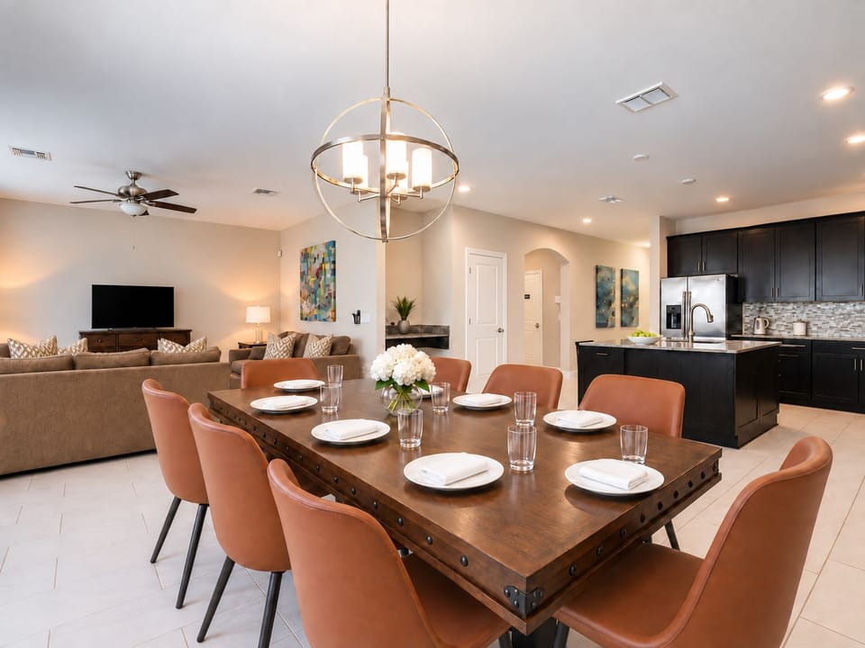 Spacious open-concept dining, kitchen & living area for gathering