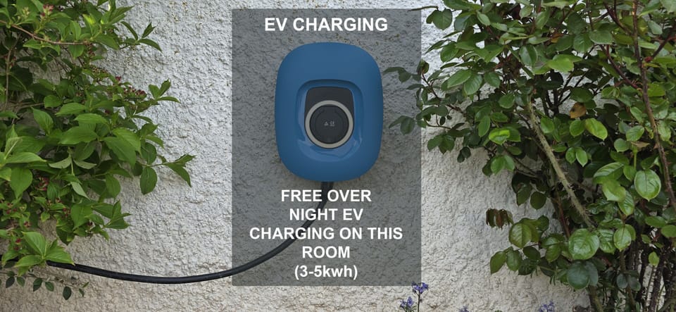 Free overnight electric vehicle charging when booking this room. Between 3-5kwh speed. (Only between April-September)
