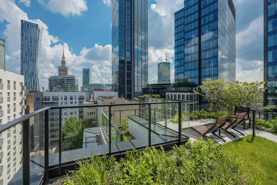 Beautiful view visible from the rooftop terrace in the common space.