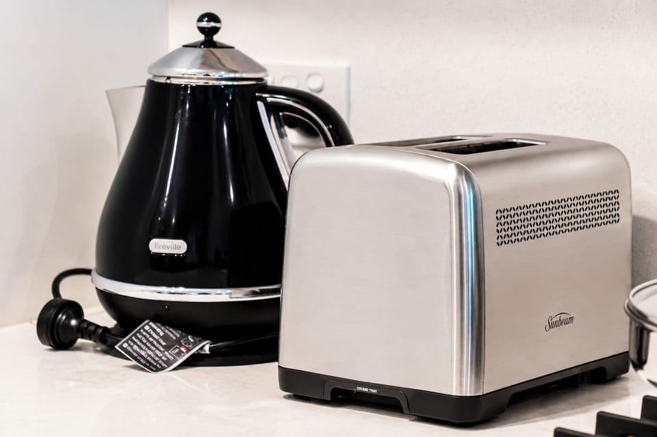 Modern toaster and kettle setup for easy breakfasts and morning coffee