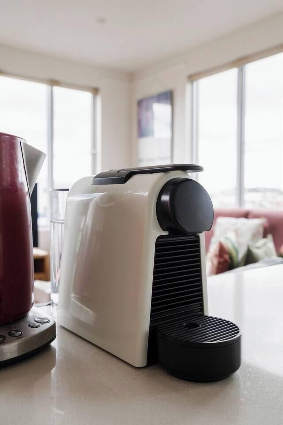 Start mornings effortlessly with a Nespresso brew alongside a hot water kettle for tea.