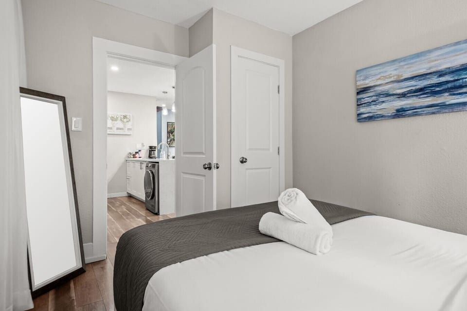 This bedroom connects to a kitchenette with front-load laundry, so packing light is easy.