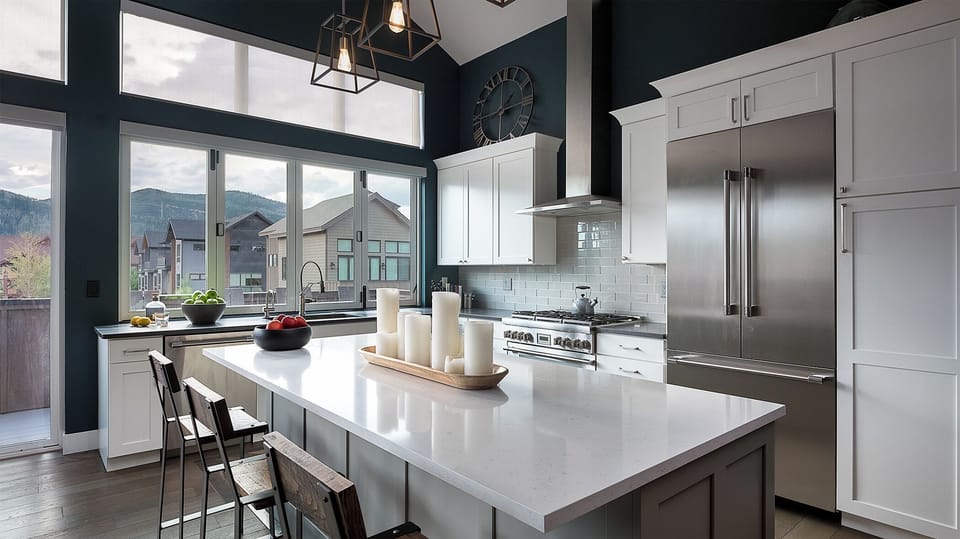 Kitchen, Main Level - Pass-through window and mountain views
