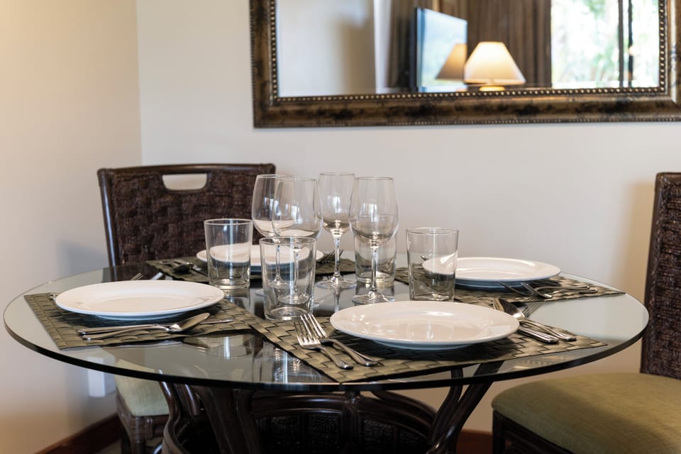 Gather for easy meals with a table set for four.