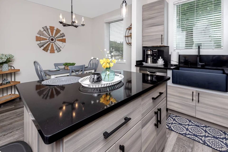 Enjoy meals together in this bright, functional space designed for comfortable extended stays