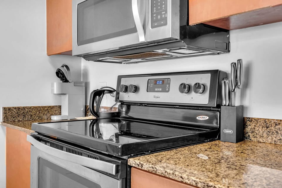 The sleek kitchen is well equipped for an unforgettable getaway​