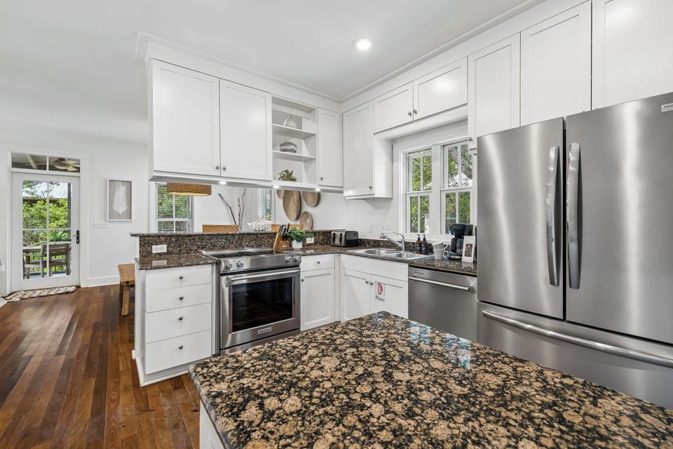Granite counters and stainless appliances make meal prep a breeze.