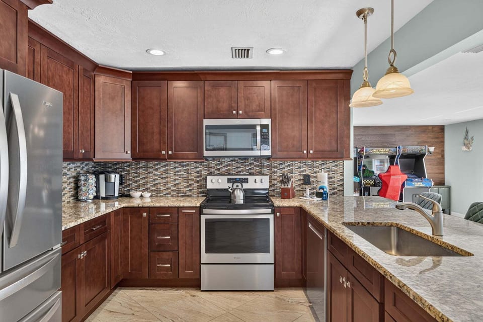 Kitchen with stainless steel appliances