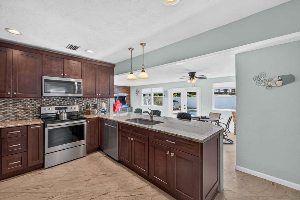 Kitchen with stainless steel appliances