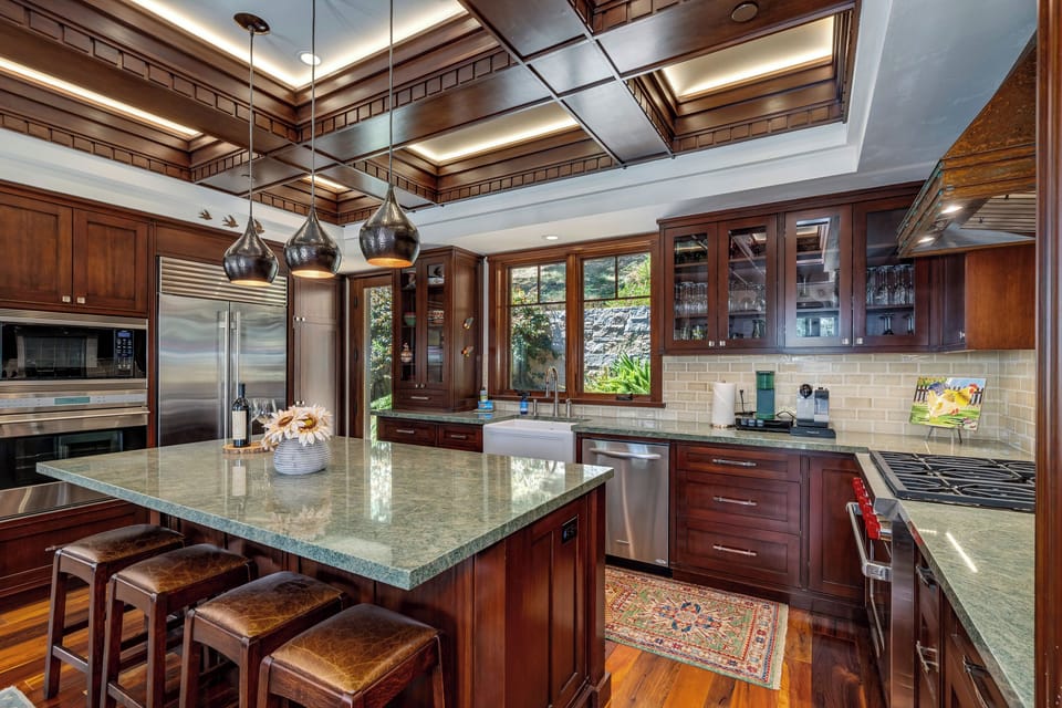 A chef's kitchen with Wolf and Sub Zero appliances, perfect for whipping up your perfect meal. Hire a private chef to come in and cook for you. 