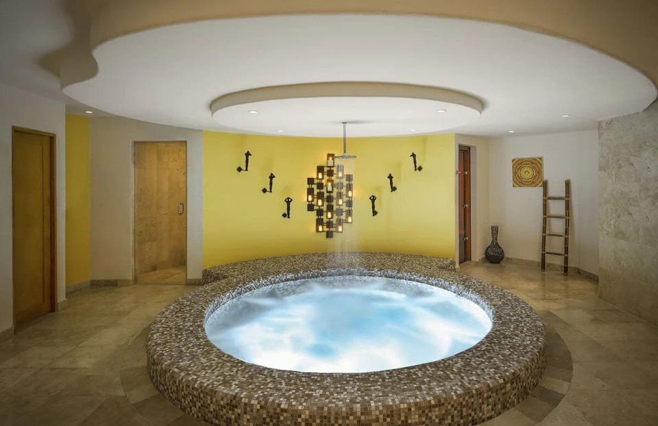 Soak in the bubbling hot tub and let stress fade
