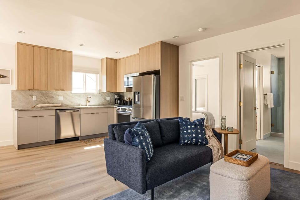 Open concept living, dining and kitchen.