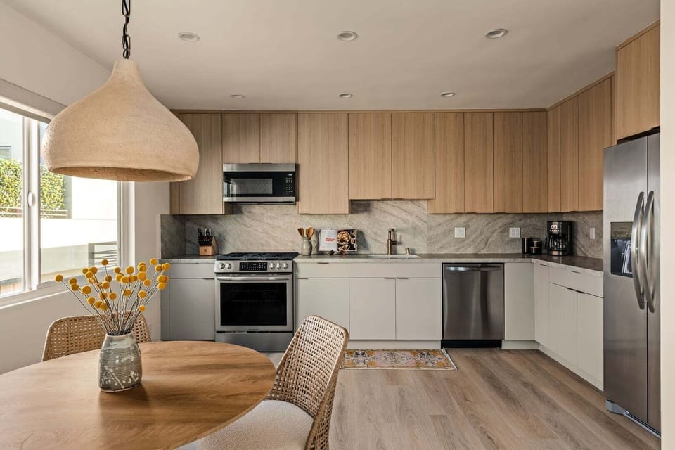 Open kitchen and dining.