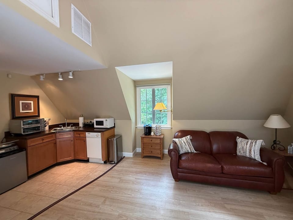 Comfortable seating allows for cozy reading or an afternoon nap.