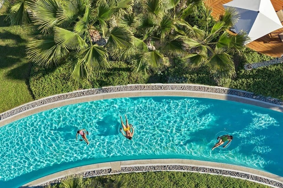 8 different swimming pools, a lazy river, wave pool, and water slide on-site.  