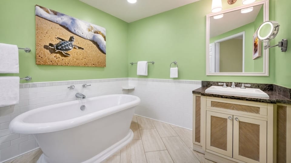 Master Bathroom • Soaking Tub, Vanity & Turtle Art