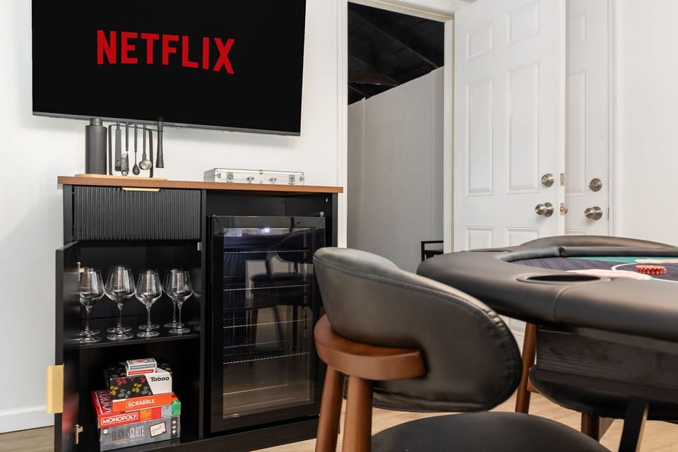 Games, wine glasses, bar equipment and full size beverage fridge available for full usage - great for beer, wine, champagne, etc.