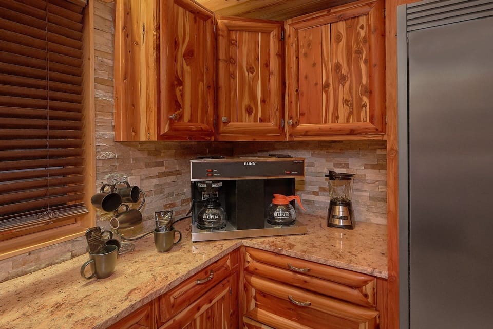 Kitchen in cabin with Commercial Coffee makers