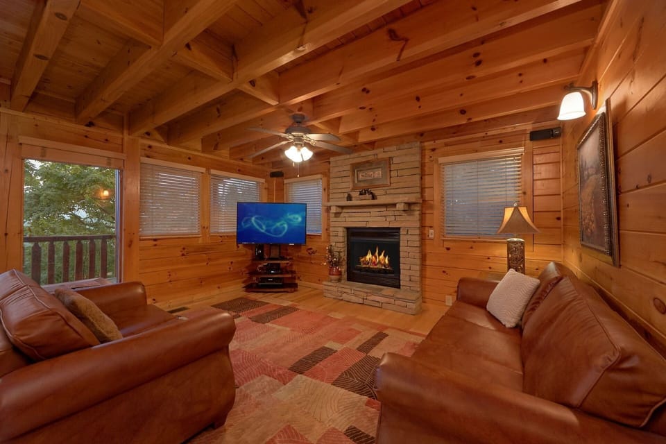 Living Room with Fireplace and Mountain View